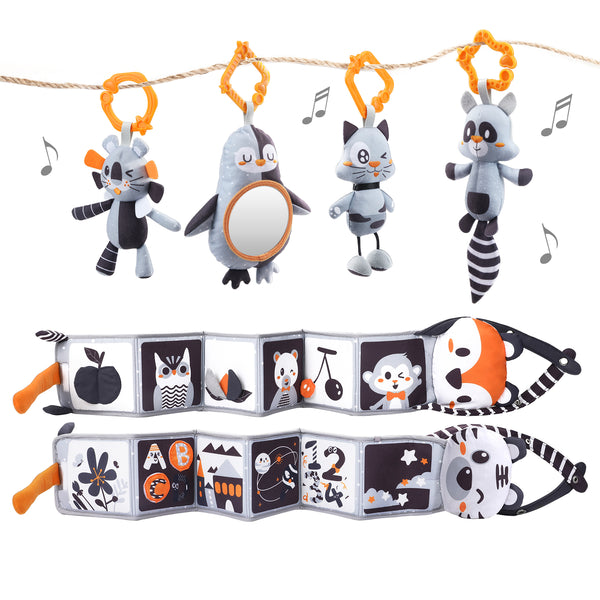 High Contrast Crib Toys Set Black and White Hanging Toys & Soft Book