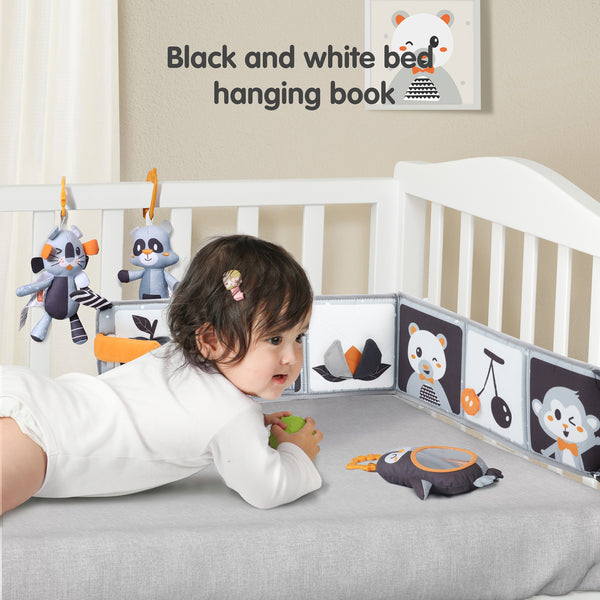 High Contrast Crib Toys Set Black and White Hanging Toys & Soft Book