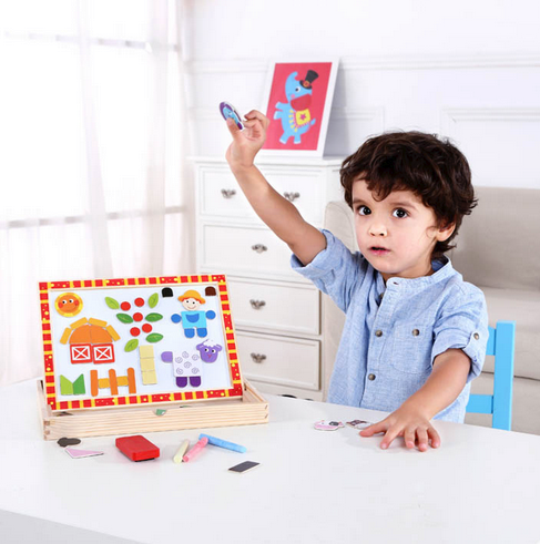 Magnetic Puzzle Farm w/ White Board & Chalk Board