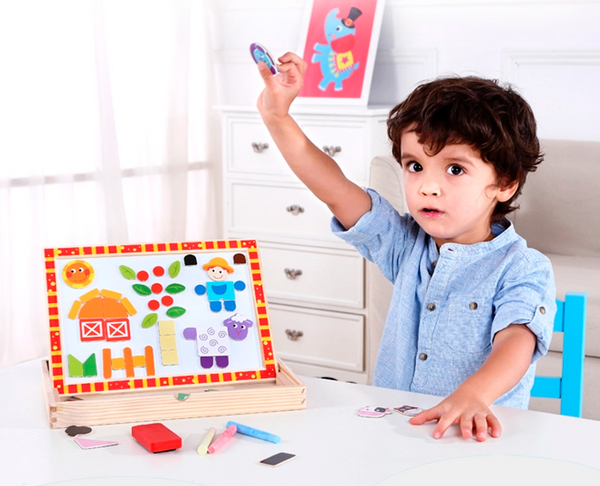 Magnetic Puzzle Farm w/ White Board & Chalk Board