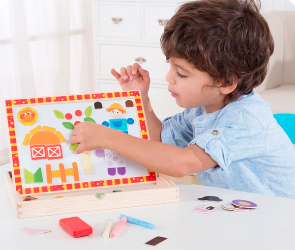 Magnetic Puzzle Farm w/ White Board & Chalk Board