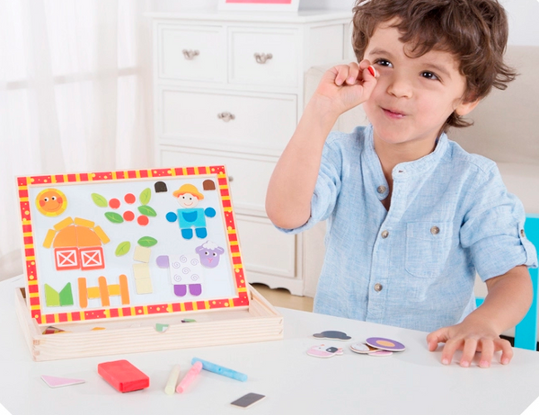 Magnetic Puzzle Farm w/ White Board & Chalk Board