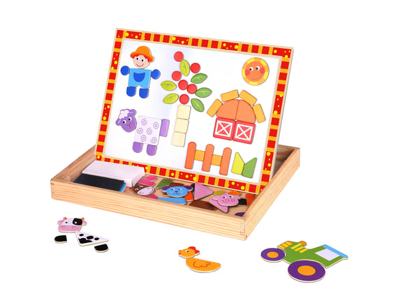 Magnetic Puzzle Farm w/ White Board & Chalk Board