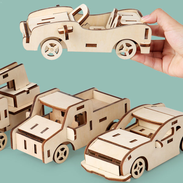 Assemble and Design Wooden Vehicle with Colored Markers