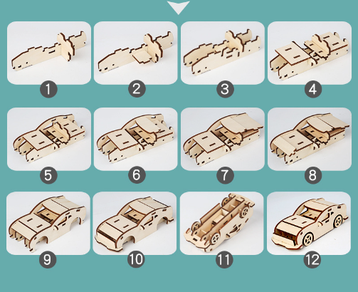 Assemble and Design Wooden Vehicle with Colored Markers