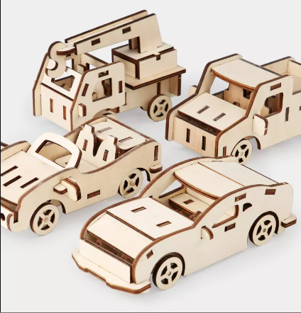 Assemble and Design Wooden Vehicle with Colored Markers