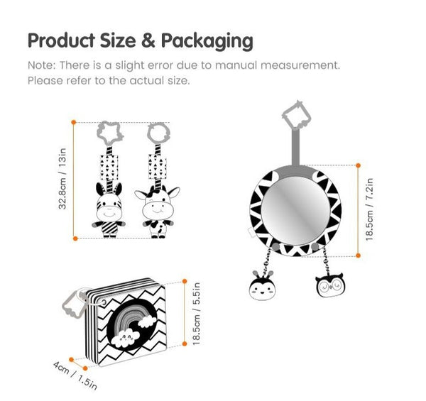 High Contrast Hanging Plush Rattles, Mirror and Soft Cloth Book Set