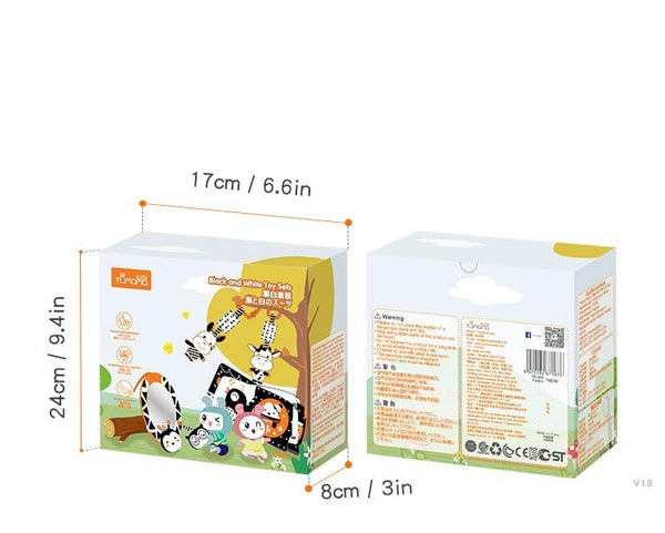 High Contrast Hanging Plush Rattles, Mirror and Soft Cloth Book Set