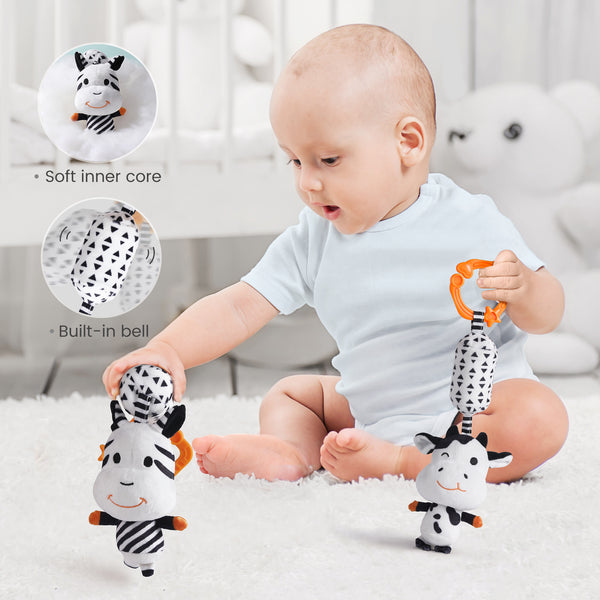 High Contrast Hanging Plush Rattles, Mirror and Soft Cloth Book Set