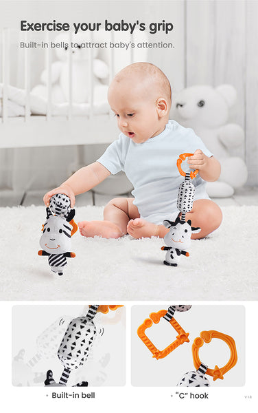 High Contrast Hanging Plush Rattles, Mirror and Soft Cloth Book Set