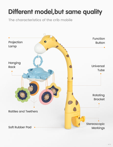 Remote Control Giraffe Crib Mobile with Light Projection & Music