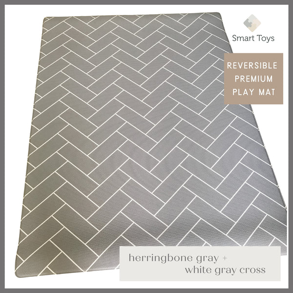Reversible Premium Play Mat Herringbone Gray & White Gray Cross