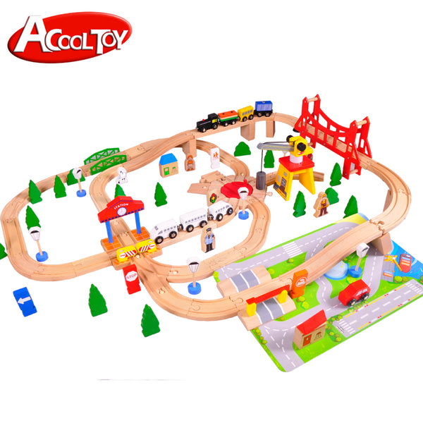 100pcs Wooden Toys Train Track Set Railway