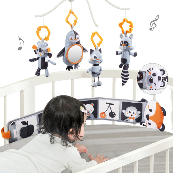 High Contrast Crib Toys Set Black and White Hanging Toys & Soft Book