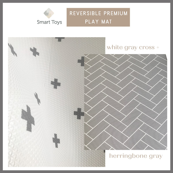 Reversible Premium Play Mat Herringbone Gray & White Gray Cross