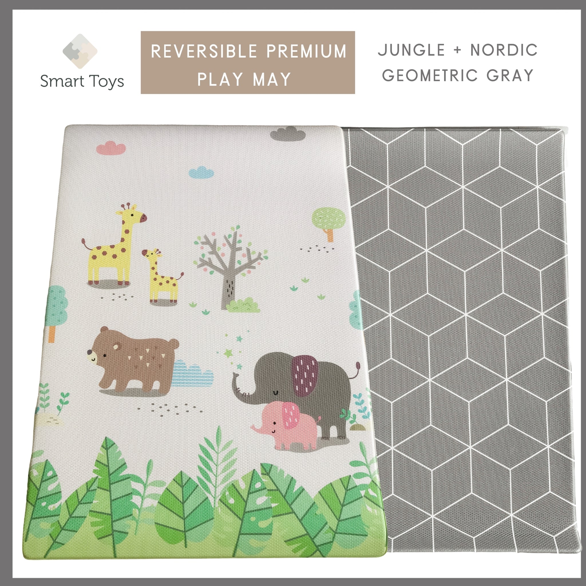 Reversible Premium Play Mat Jungle & Nordic Geometric Gray