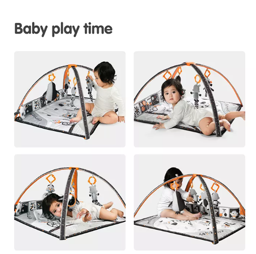 Black And White Baby Activity Gym Mat With Animal Crib Hanging Toys Soft