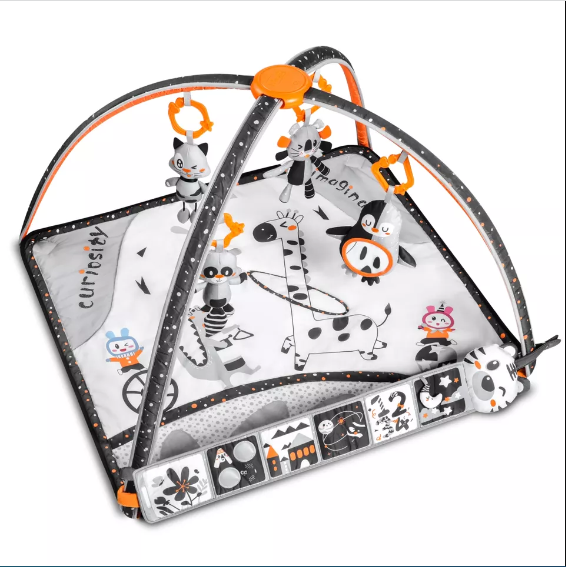 Black And White Baby Activity Gym Mat With Animal Crib Hanging Toys Soft