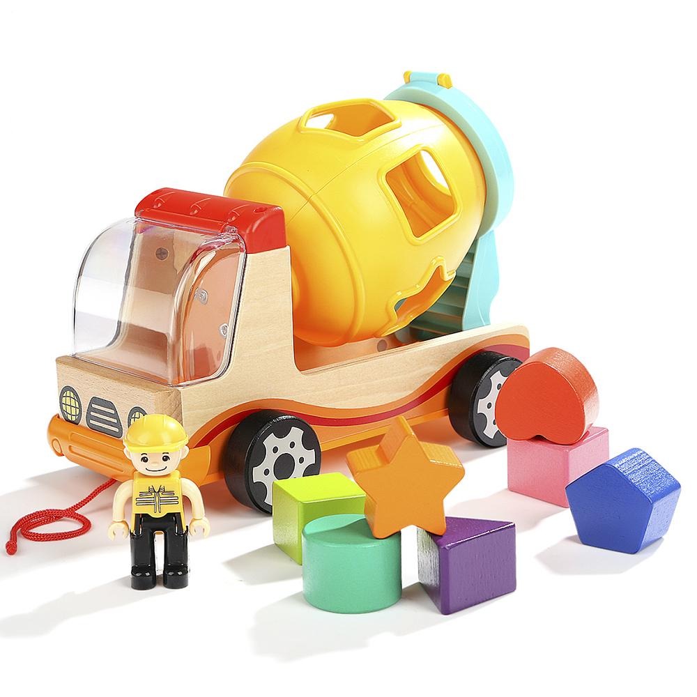Mixer Toy Truck with Wooden Shape Sorter