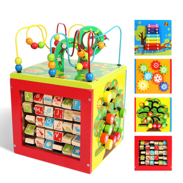 Multifunctional ABC Wooden Activity Cube