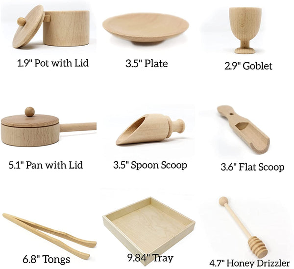 Montessori Wooden Sensory Bin Tray & Tools