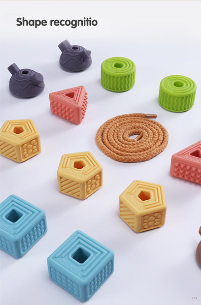 18 Piece Textured Sensory Soft Threading Blocks