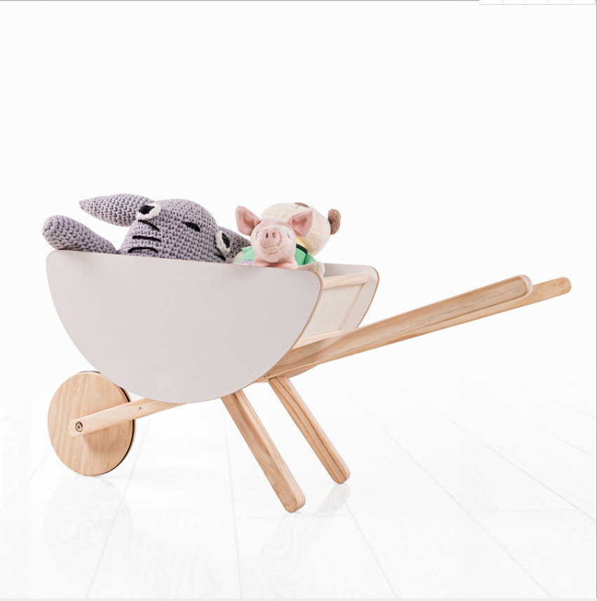 Kids Nordic Wooden Wheelbarrow Cart Toy