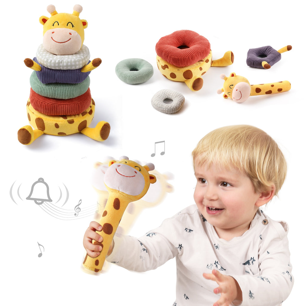 Giraffe Rattle Set Stuffed Giraffe Stacking Ring Rattle Toy – Smart Toys PH