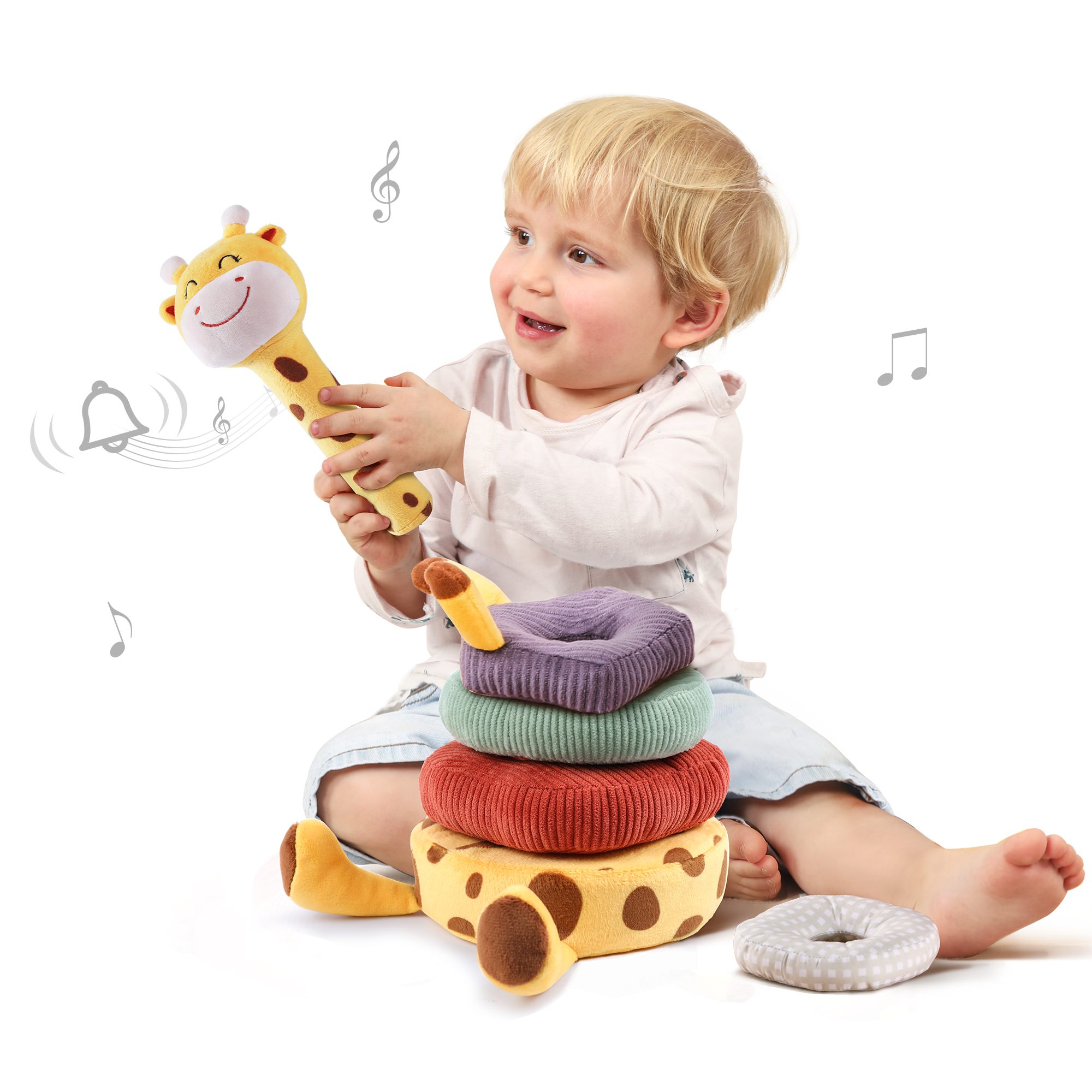Giraffe Rattle Set Stuffed Giraffe Stacking Ring Rattle Toy – Smart Toys PH