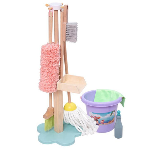9 Piece Wooden Cleaning Set in Pastel