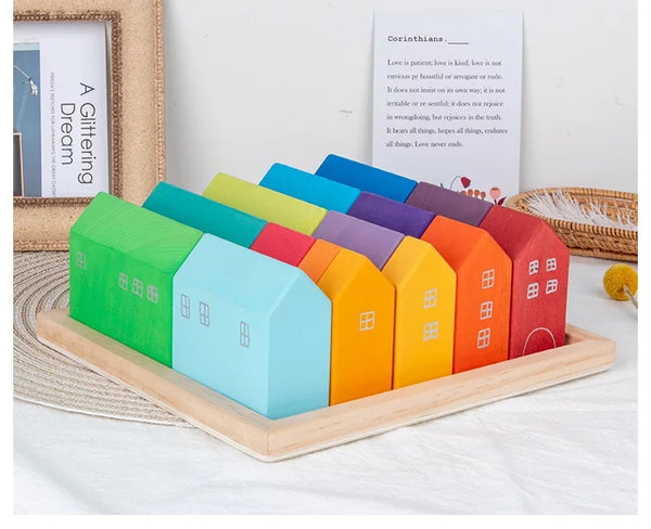 Rainbow Wooden House Blocks