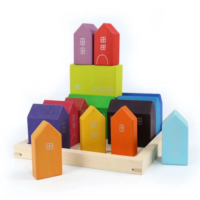 Rainbow Wooden House Blocks