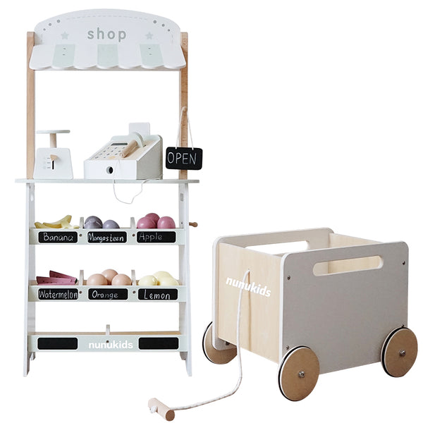 Nordic Wooden Market Stand with Trolley